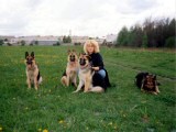 Megy on walk (from left her mother Dina, Megy, sister Jenny and our dog friend)